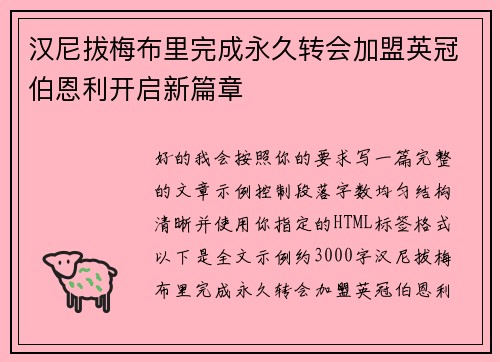 汉尼拔梅布里完成永久转会加盟英冠伯恩利开启新篇章